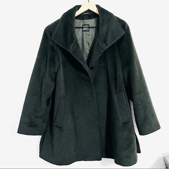 Cinzia Rocca Baby Llama Wool Dark Forest Green Coat Italian Size 10 US - Picture 1 of 14